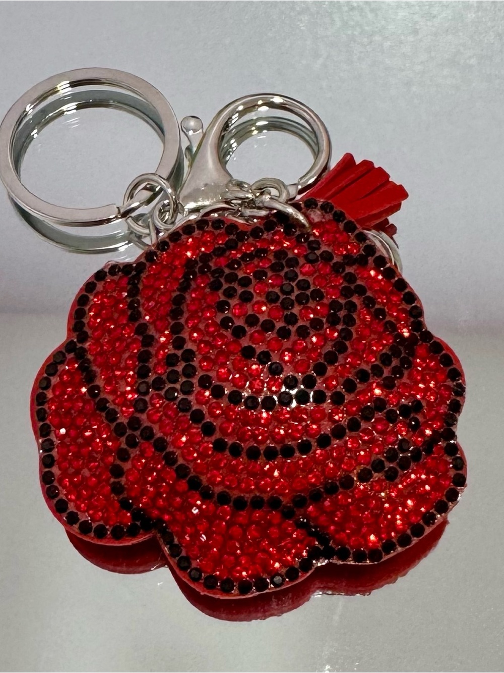 New Red Crystal Rose Keyring Charm
